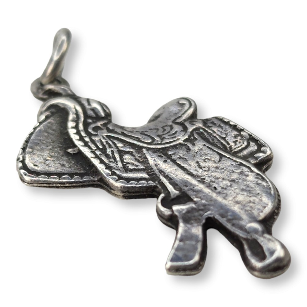 Vintage Saddle Charm Sterling Silver 925 Small Silver Western Equestrian